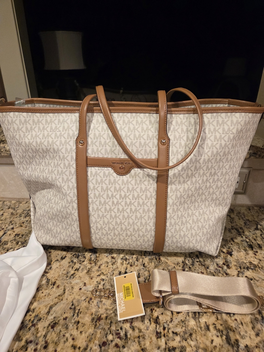 Michael Kors Monogram Tote in Vanilla and Acorn